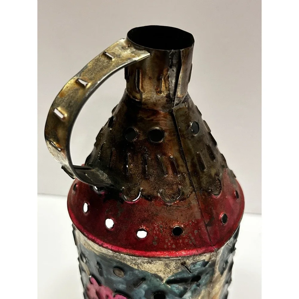 Vintage Handmade Mexican Punched Tin Lantern Luminary Folk Art Candle Holder